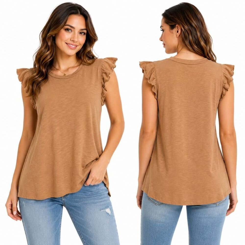 Maurices Camel Ruffle Sleeve Tank Top S